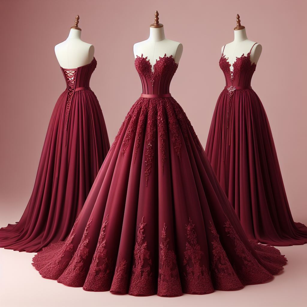 Custom-Made Burgundy Red Wedding Dress