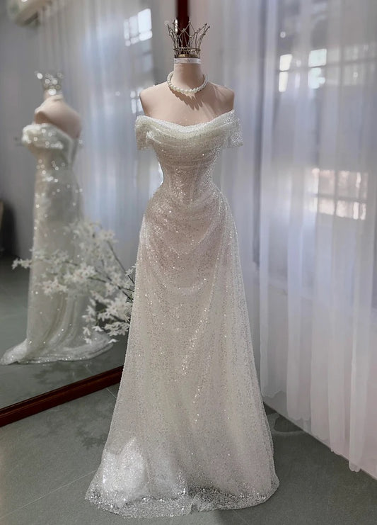 Custom made ivory white shimmery wedding dress Perth Australia Envious Bridal & Formal