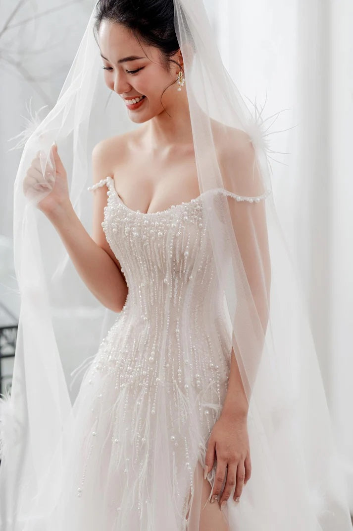 KEOMI | Pearl Embellished Fitted A Line Wedding Gown Envious Bridal & Formal KEOMI | Pearl Embellished Fitted A Line Wedding Gown Envious Bridal & Formal