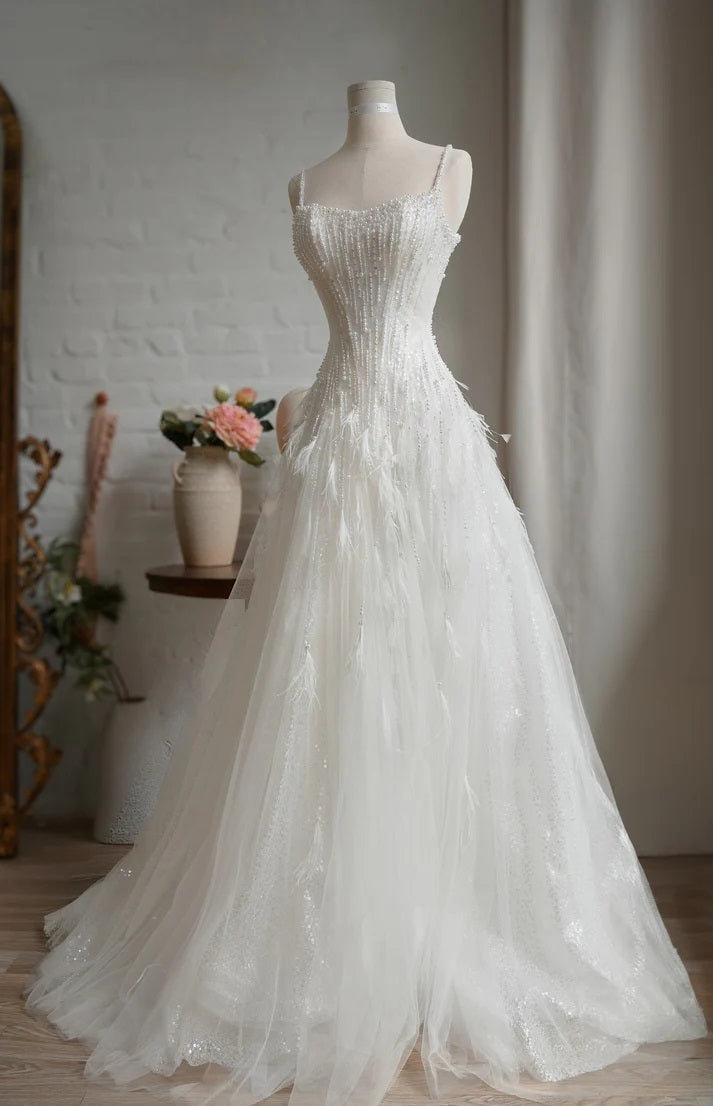Custom Made Pearl Embellished Fitted A Line Wedding Gown Perth Australia Envious Bridal & Formal