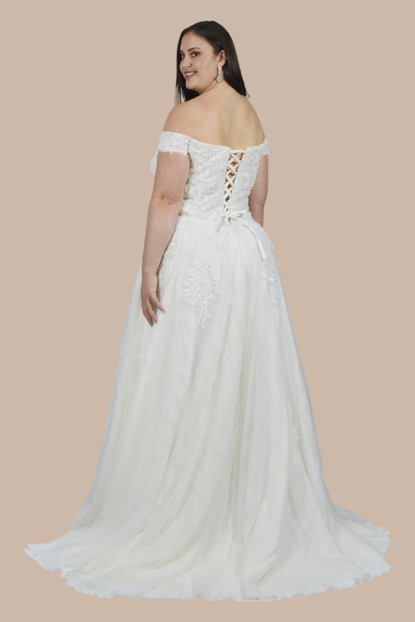 ADETTE | Off Shoulder Lace Beaded Boho Wedding Dress