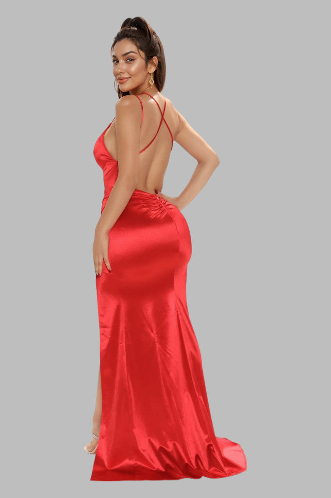 Backless satin red mermaid ball dresses Perth Australia Envious Bridal & Formal