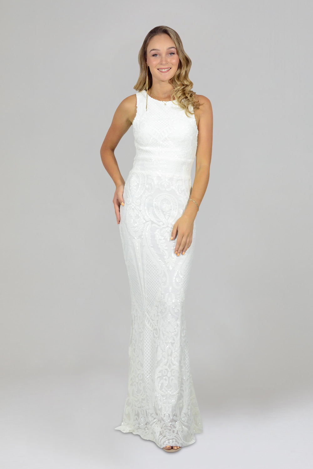 LETINE | Backless White Sequin Formal Dress Envious Bridal & Formal LETINE | Backless White Sequin Formal Dress Envious Bridal & Formal