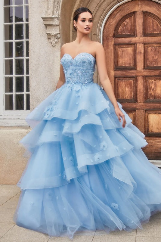 ARDEN Strapless Layered Tulle Ball Gown Light Blue Wedding Dress