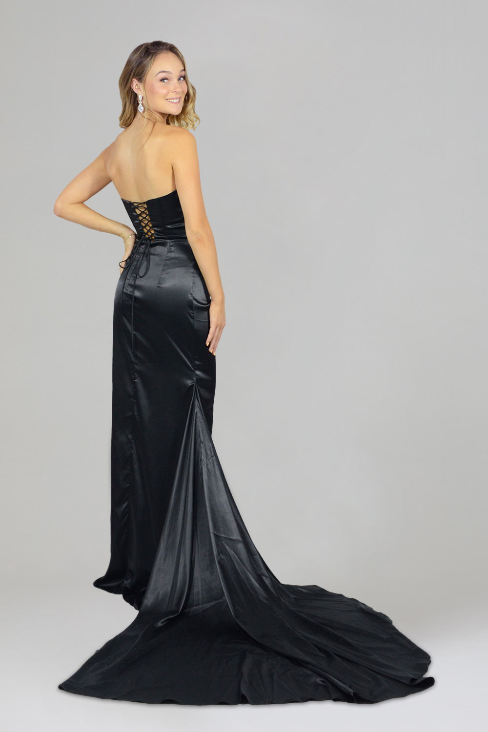 Black satin formal dresses custom made Perth dressmaker Envious Bridal & Formal