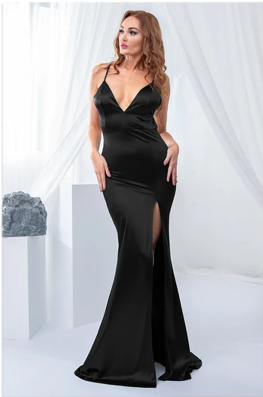 Black satin backless formal dresses Perth Australia Envious Bridal & Formal