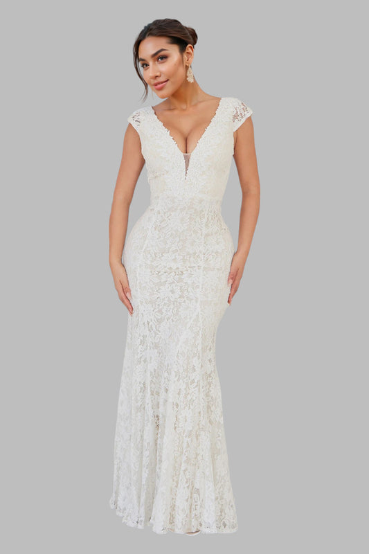 cap sleeve sheath lace wedding dress custom made Perth Australia Envious Bridal & Formal