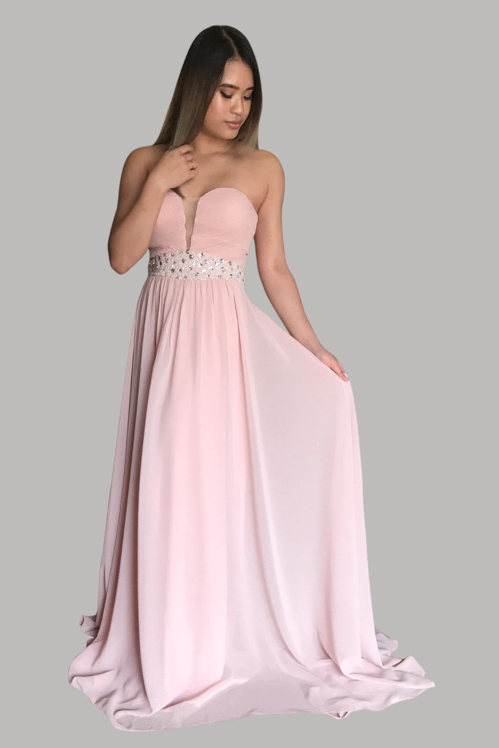 ELETA | Strapless Chiffon Nude Beige Bridesmaid Dress Envious Bridal & Formal ELETA | Strapless Chiffon Nude Beige Bridesmaid Dress Envious Bridal & Formal