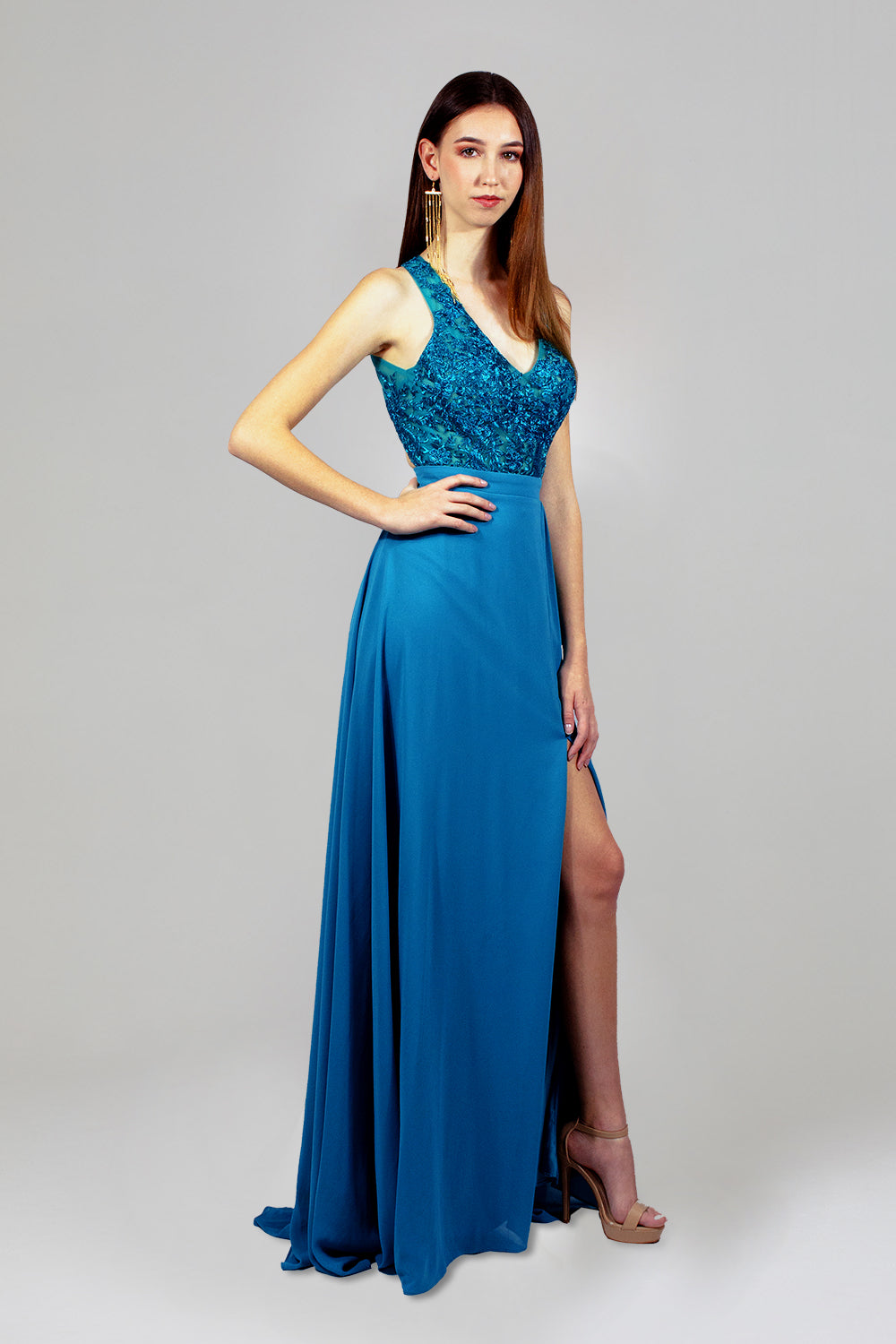 ARELLA | Lace Bodice Chiffon Teal Formal Dress Envious Bridal & Formal ARELLA | Lace Bodice Chiffon Teal Formal Dress Envious Bridal & Formal