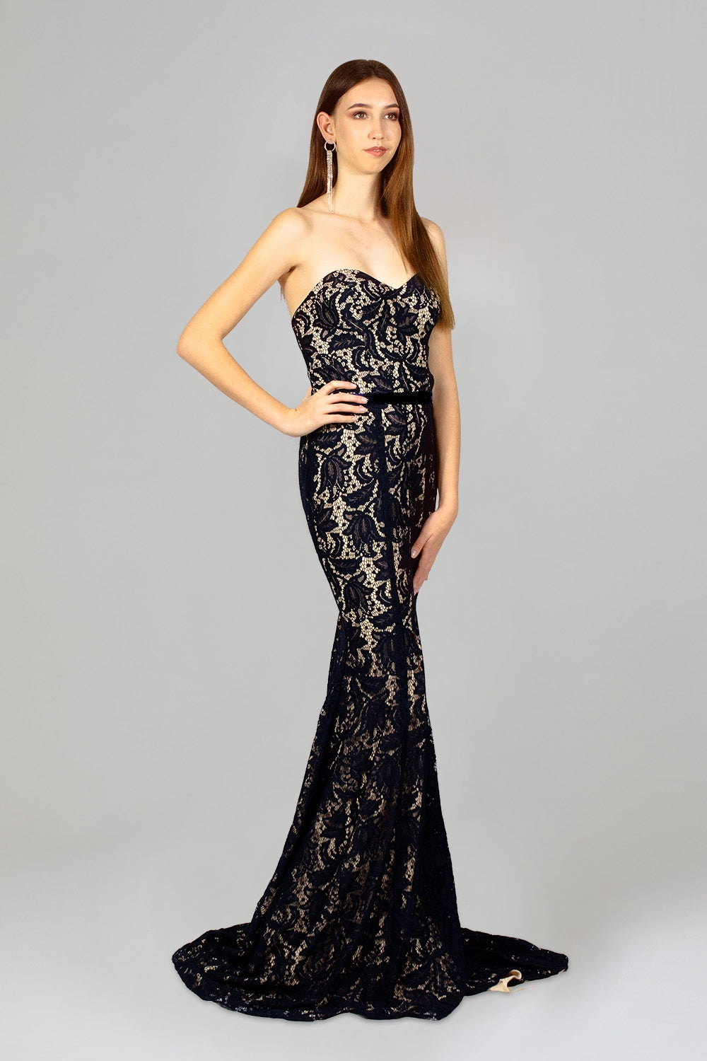 LUELLA | Strapless Lace Navy Formal Dress Envious Bridal & Formal LUELLA | Strapless Lace Navy Formal Dress Envious Bridal & Formal