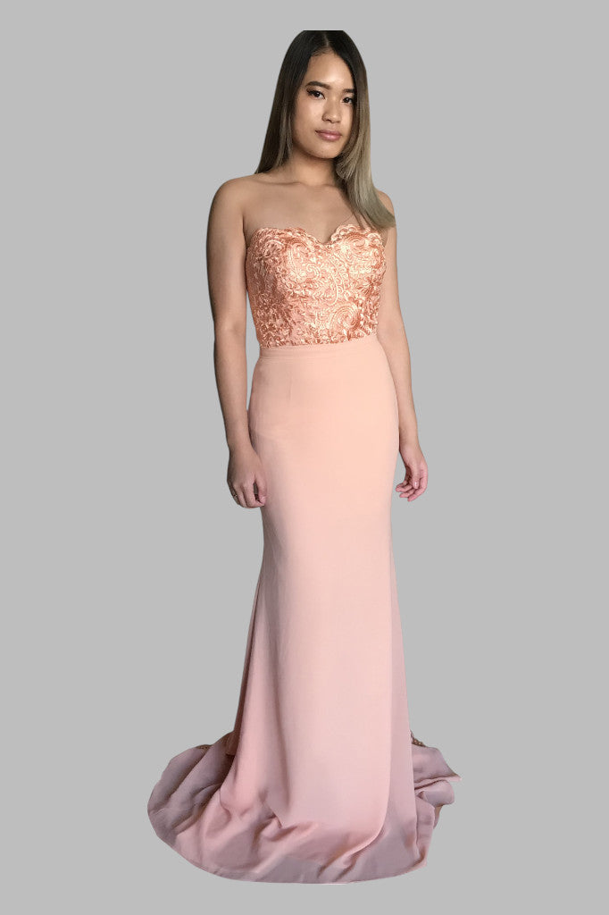 SELINA | Strapless Lace Bodice Peach Formal Dress Envious Bridal & Formal SELINA | Strapless Lace Bodice Peach Formal Dress Envious Bridal & Formal