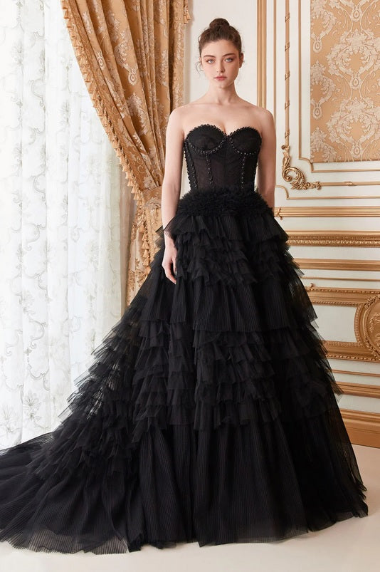ALAYNA | Strapless Layered Tulle Black Wedding Gown Envious Bridal & Formal ALAYNA | Strapless Layered Tulle Black Wedding Gown Envious Bridal & Formal