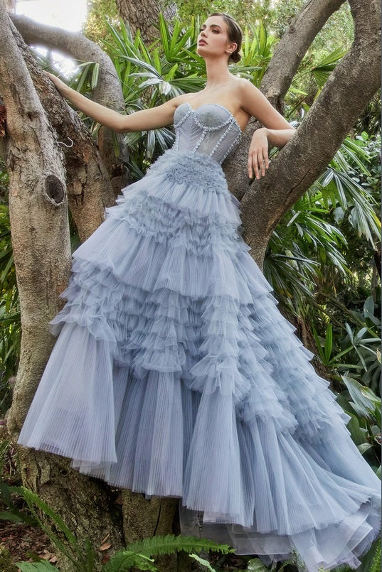 ALAYNA Strapless Layered Tulle Steel Blue Wedding Gown – Envious