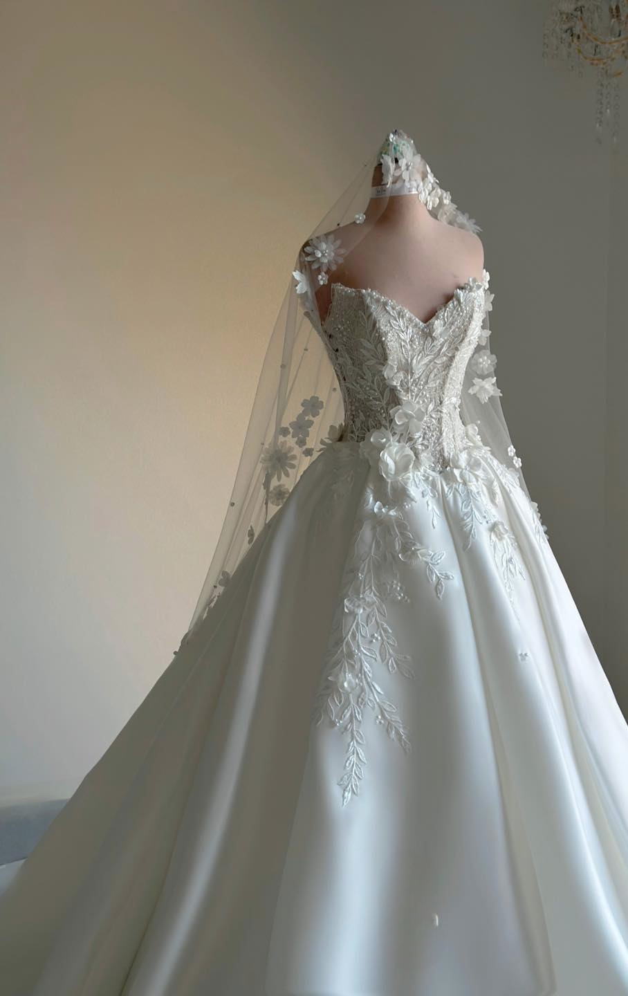 ZYRA Strapless Duchess Satin Ball Gown Wedding Dress