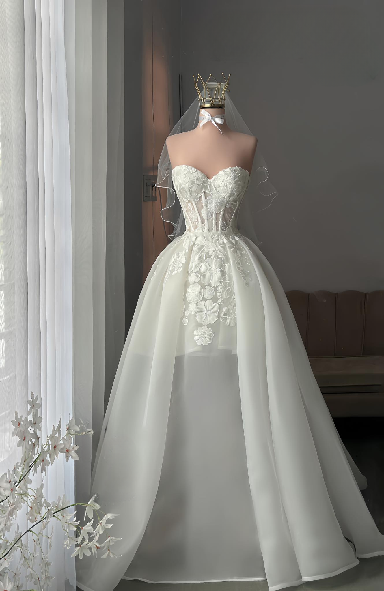 EVIE Lace 3 in 1 Wedding Dress With Detachable Skirt