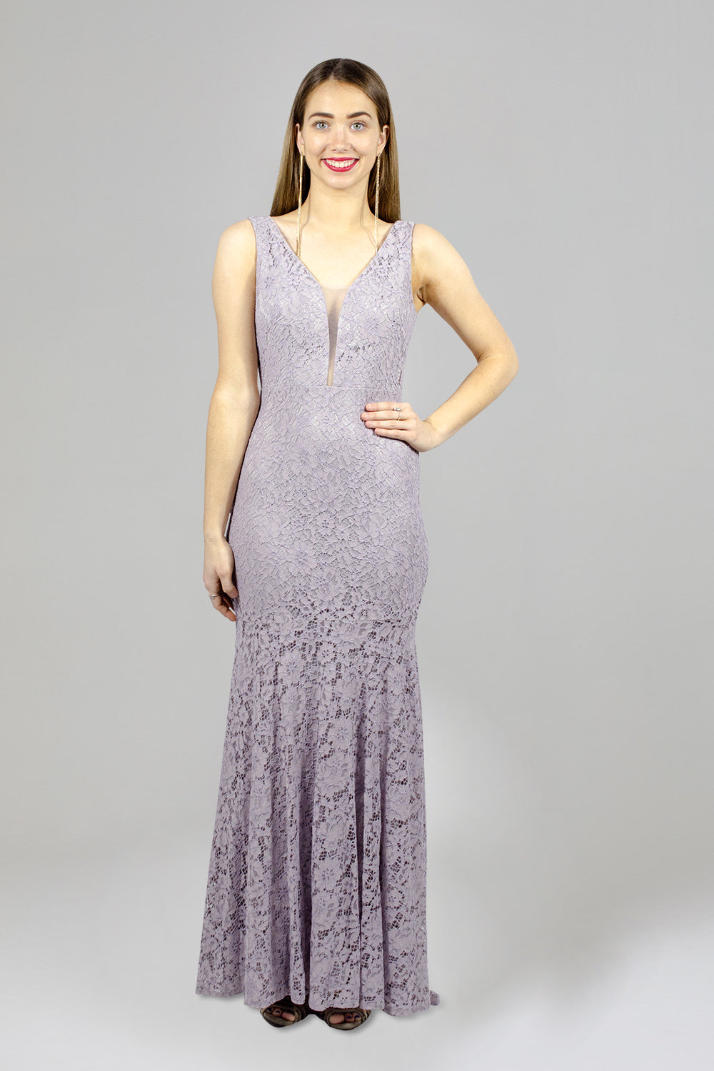 EUGINA Lace Grey Bridesmaid Dress