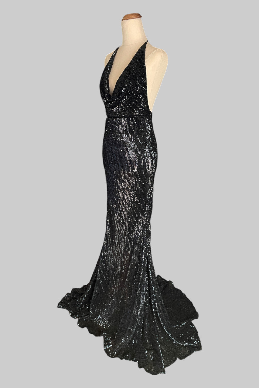 halter backless black sequin formal ball dresses Perth Australia Envious Bridal & Formal