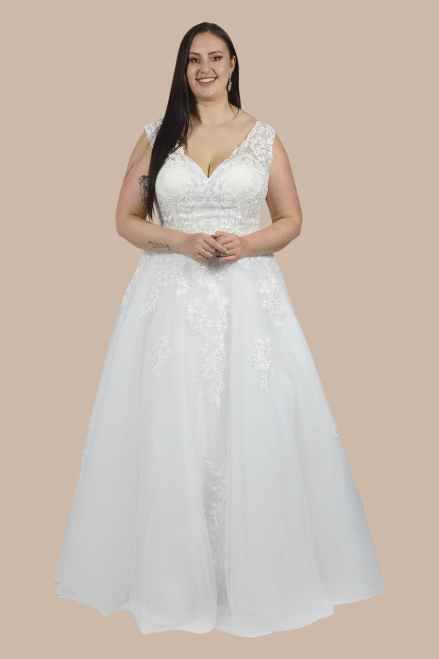 KEZIAH | V Neck Lace Plus Size A Line Wedding Dress Envious Bridal & Formal KEZIAH | V Neck Lace Plus Size A Line Wedding Dress Envious Bridal & Formal