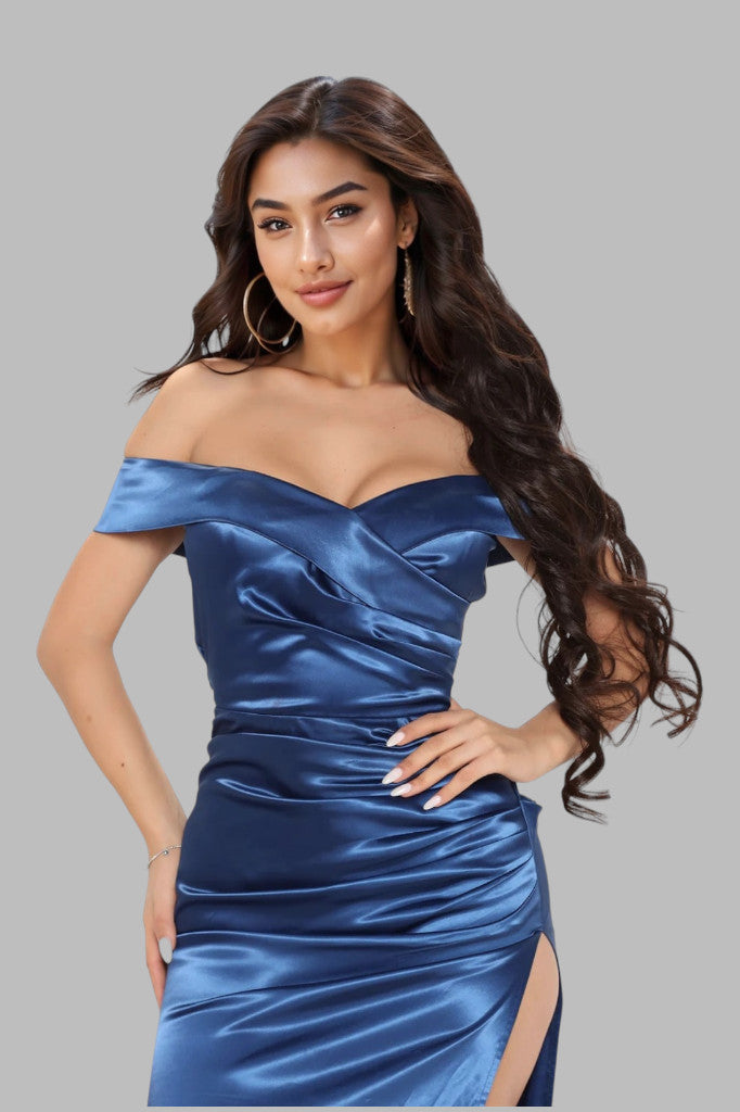 Navy blue satin ball dresses Australia online Envious Bridal & Formal