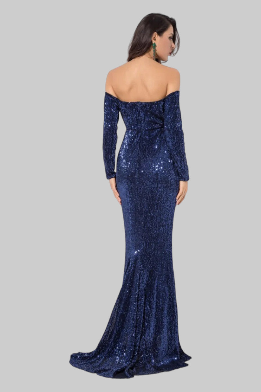 Navy blue sequin formal dresses long sleeves Perth Australia Envious Bridal & Formal