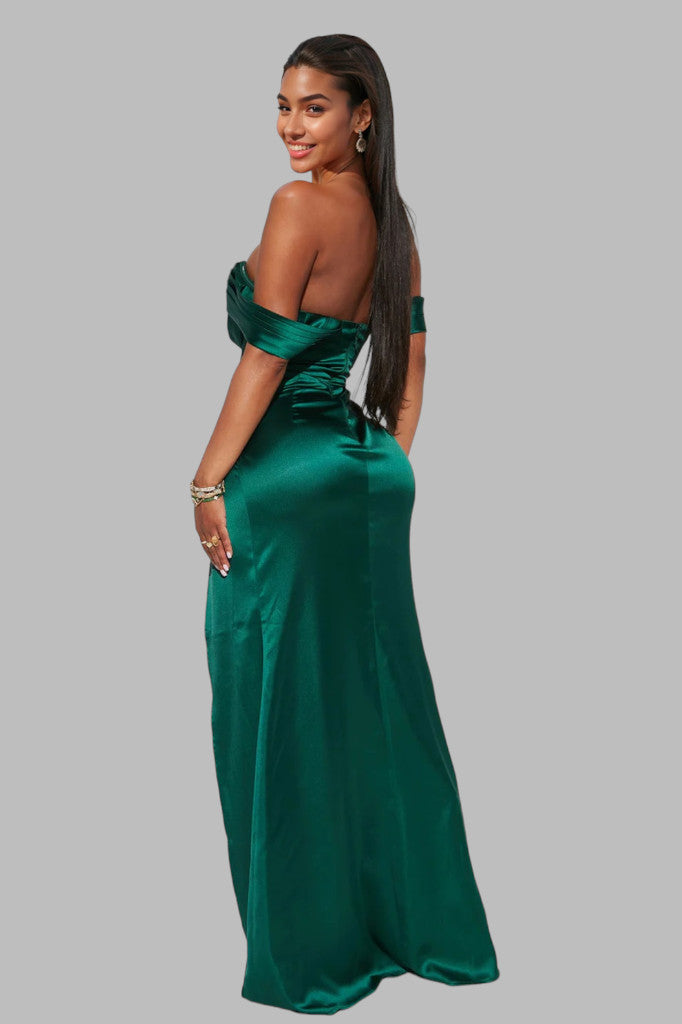 Off shoulder satin formal ball dresses Perth Subiaco Australia Envious Bridal & Formal