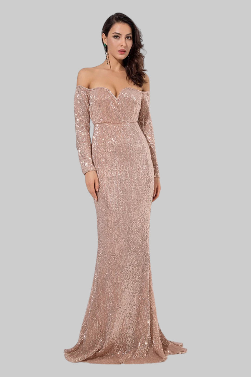 rose gold formal dress with sleeves ATASI