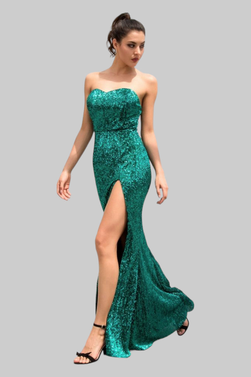 LUCIANNA | Strapless Long Green Sequin Formal Dress Envious Bridal & Formal LUCIANNA | Strapless Long Green Sequin Formal Dress Envious Bridal & Formal