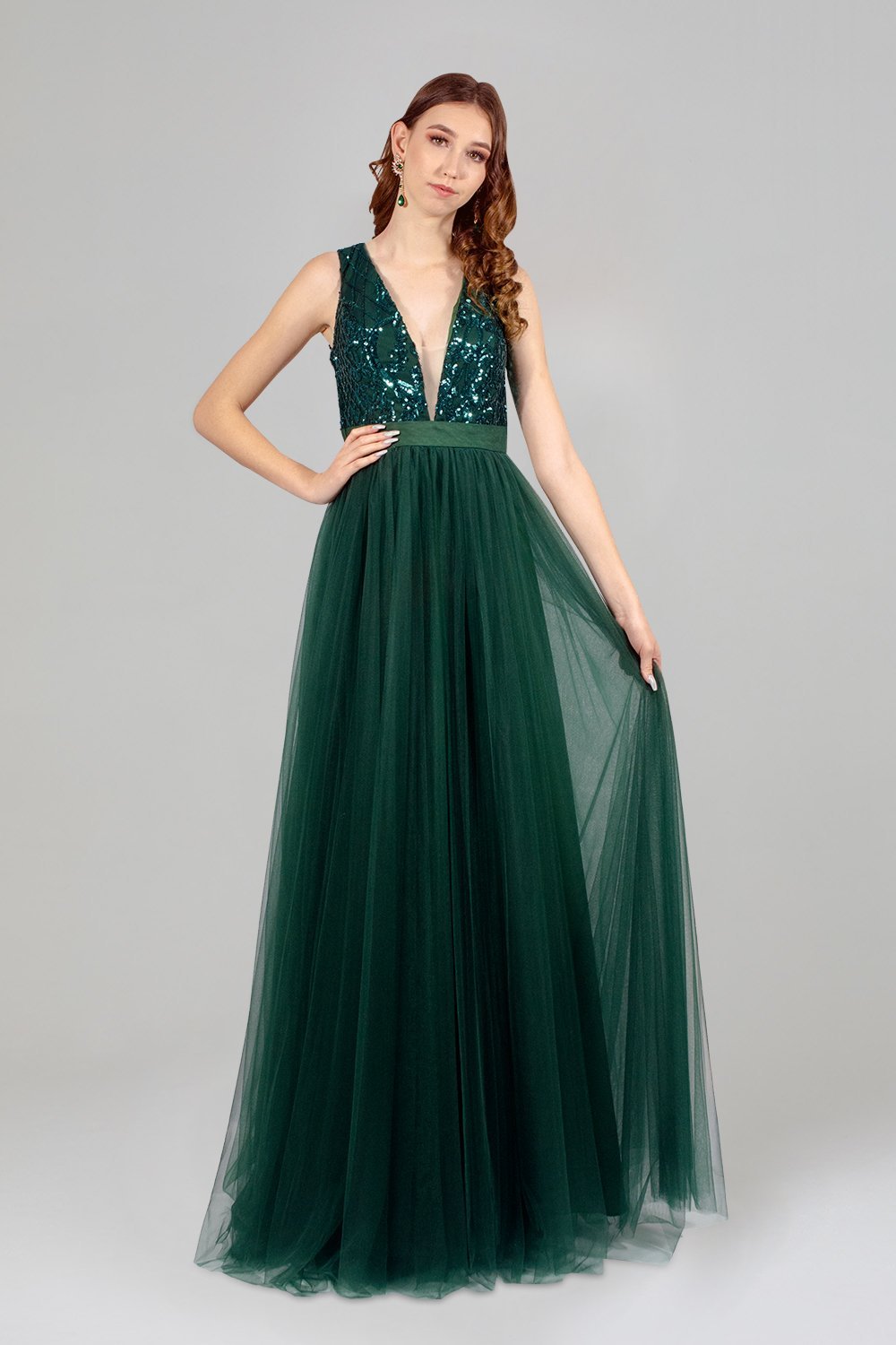 AMILITA | Emerald Sequin & Tulle A Line Formal Dress Envious Bridal & Formal AMILITA | Emerald Sequin & Tulle A Line Formal Dress Envious Bridal & Formal