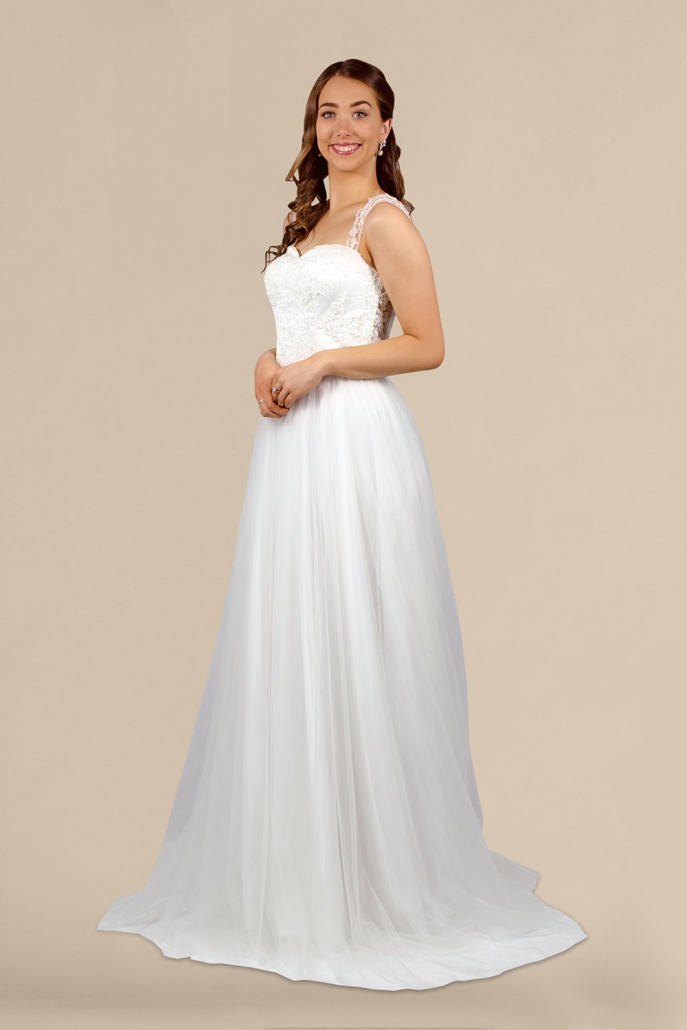 lace bodice tulle beach wedding gown Envious Bridal & Formal Perth Australia