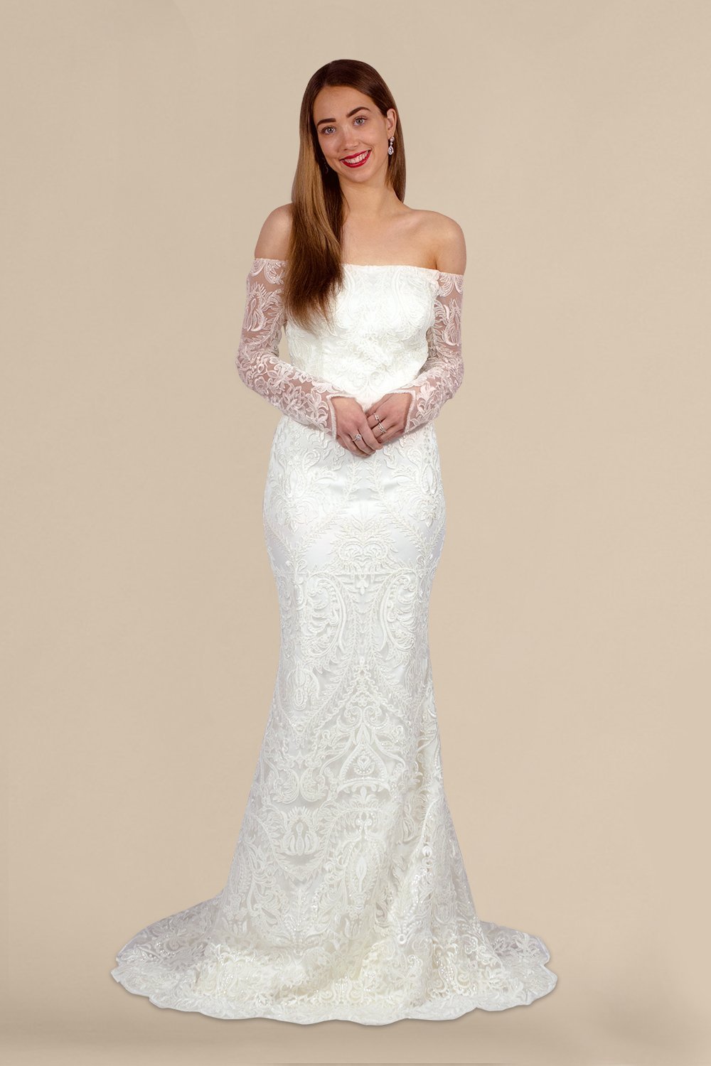 AUDRIANA | Off Shoulder Long Sleeve Lace Wedding Gown Envious Bridal & Formal AUDRIANA | Off Shoulder Long Sleeve Lace Wedding Gown Envious Bridal & Formal