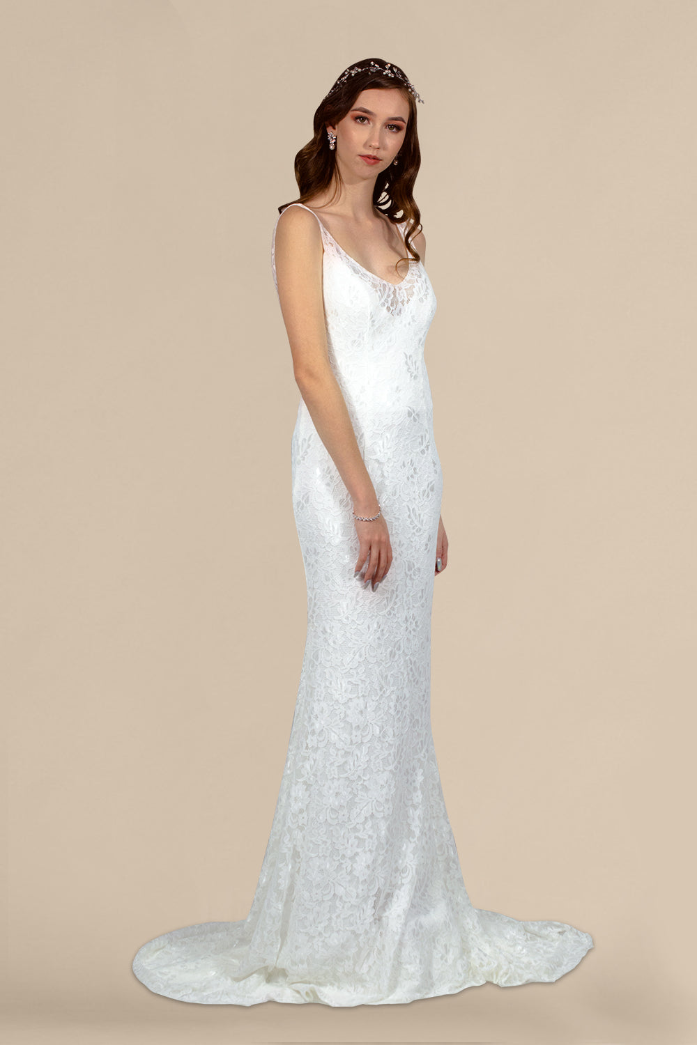 EDELYN Simple Lace Bohemian Wedding Dress