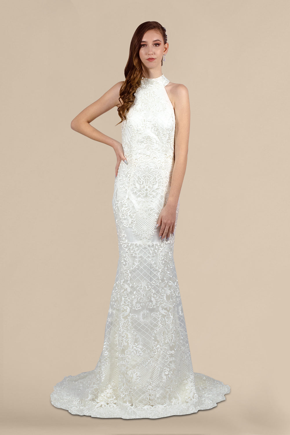 IZARA | High Neck Halter Lace Wedding Gown