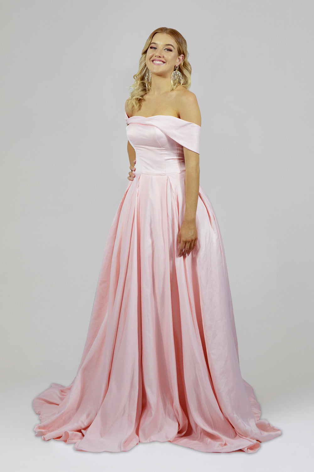 EMMA-LEAH Off Shoulder A Line Pink Wedding Gown – Envious Bridal