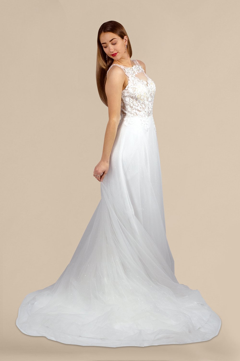 custom made lace bodice tulle A line wedding dress perth australia envious bridal