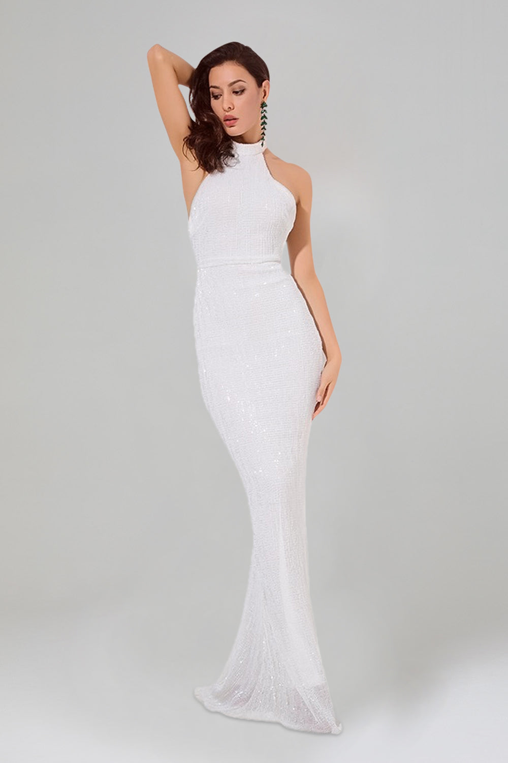 ALISSA | Halter White Sequin Formal Dress