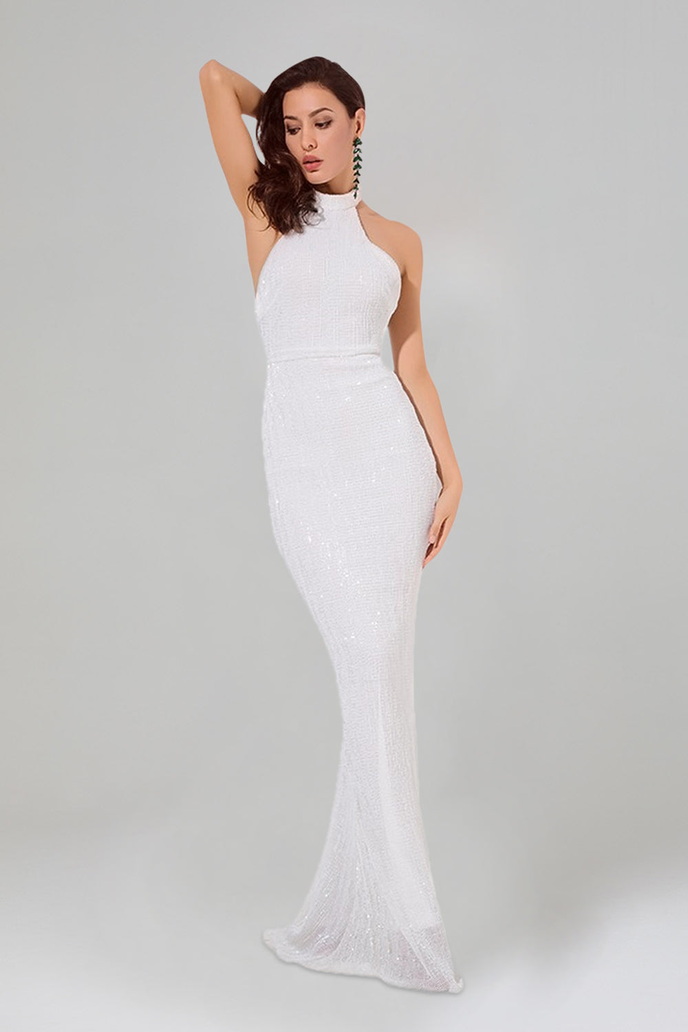 ALISSA Halter White Sequin Formal Dress – Envious Bridal Formal