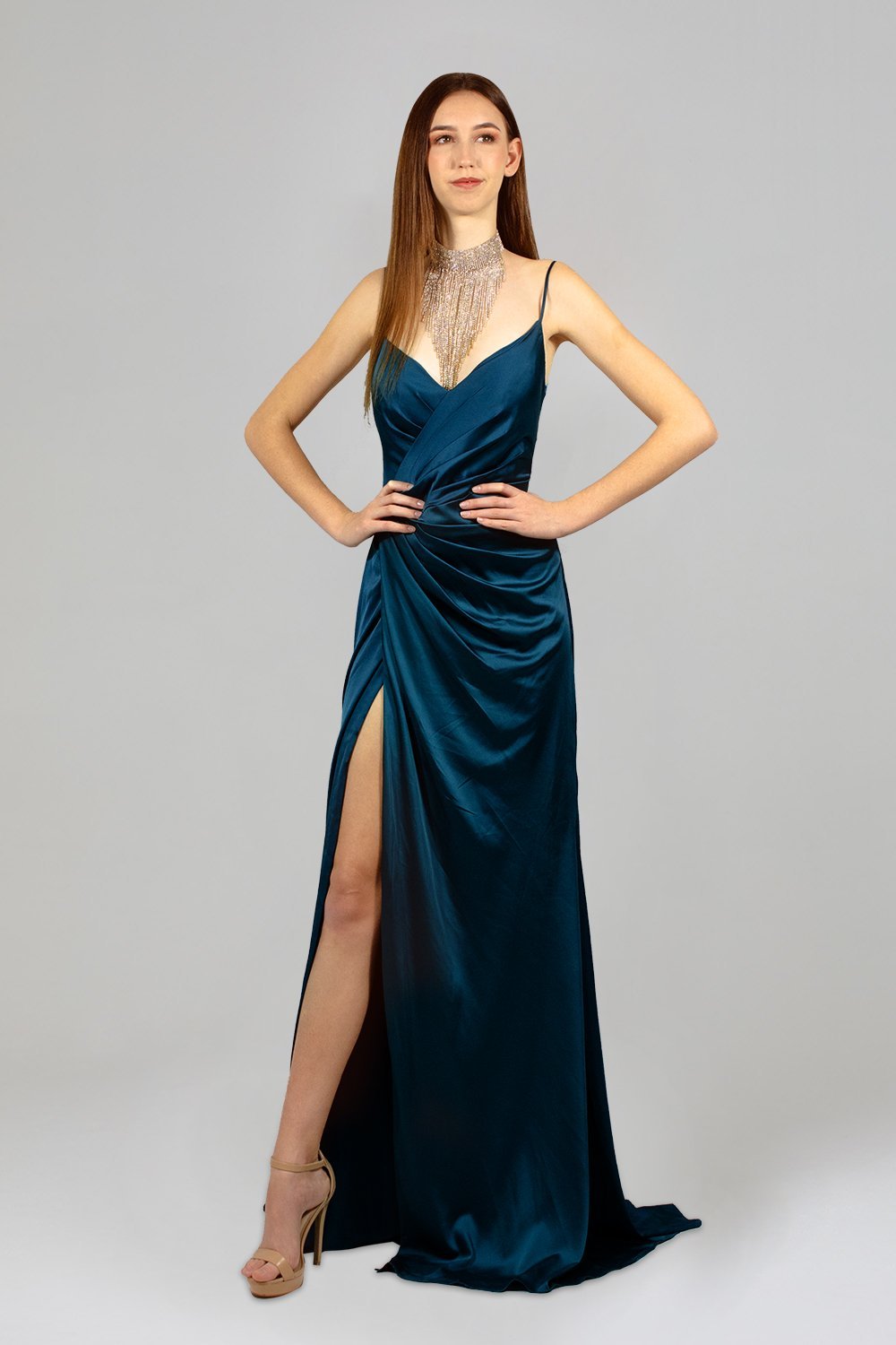 JEMILA Silk Crepe Emerald Wrap Formal Dress – Envious Bridal