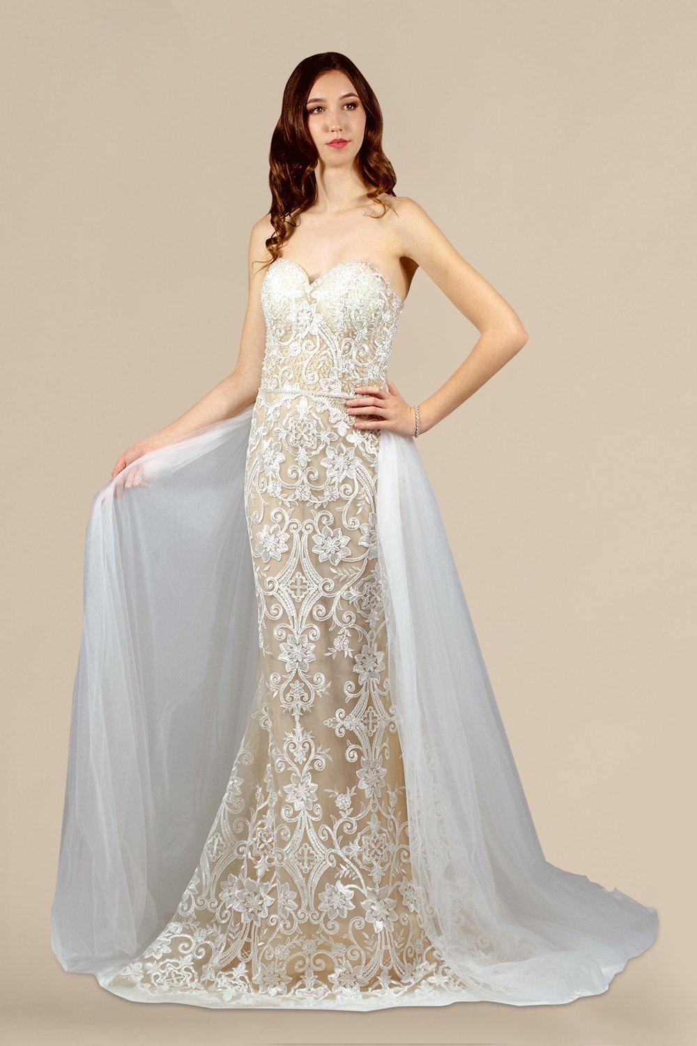 KRISTALINA | Ivory/Nude Lace Wedding Gown With Detachable Skirt