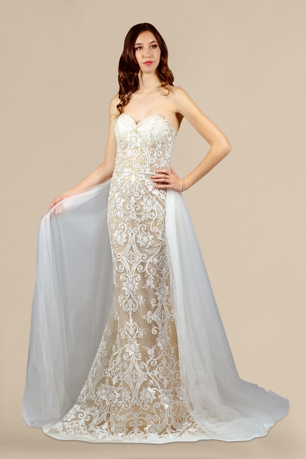 KRISTALINA | Ivory Nude Lace Wedding Gown With Detachable Skirt Envious Bridal & Formal KRISTALINA | Ivory Nude Lace Wedding Gown With Detachable Skirt Envious Bridal & Formal