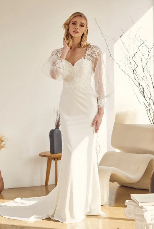 Cap Sleeve Mermaid Wedding Dress With V Neckline And Illusion And