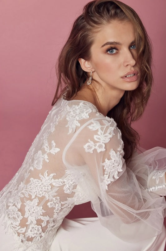 sheer balloon long sleeve mermaid wedding dress envious bridal & formal