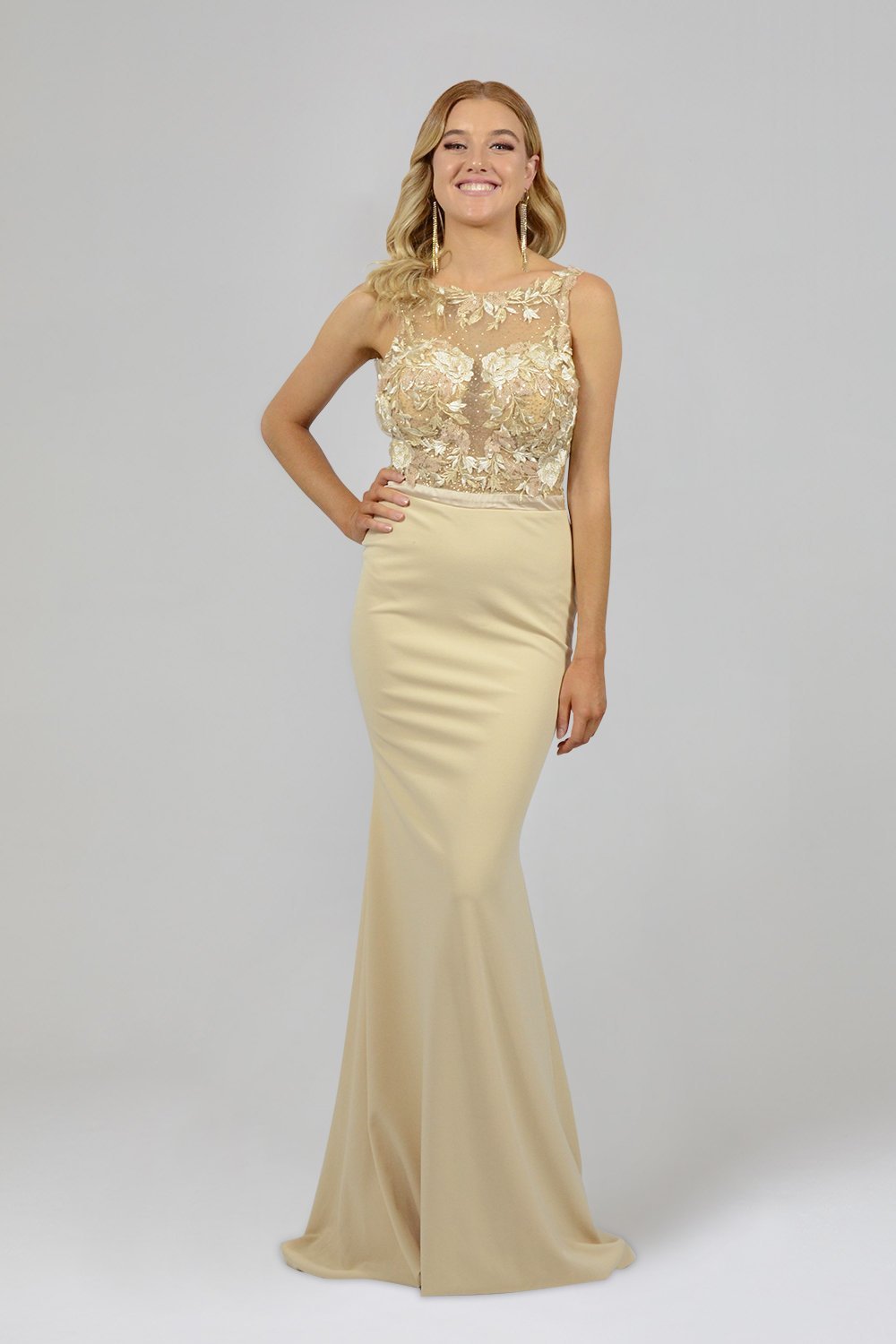 MONROE | Illusion Bodice Beige Sheath Formal Dress Envious Bridal & Formal MONROE | Illusion Bodice Beige Sheath Formal Dress Envious Bridal & Formal