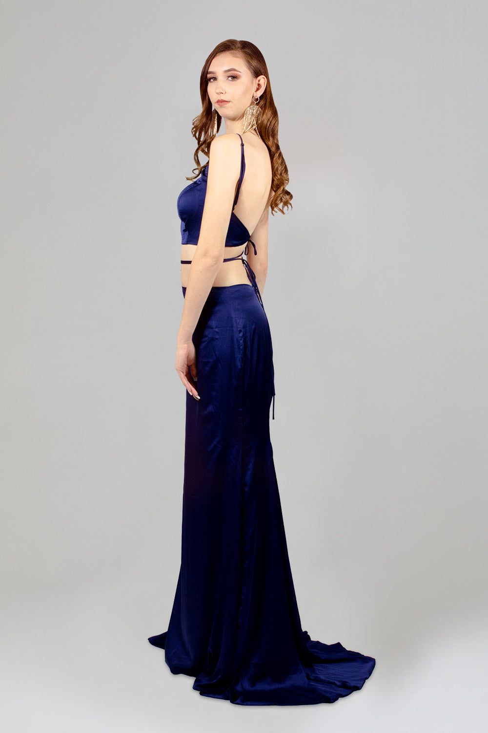 navy blue two piece satin formal dresses envious bridal & formal