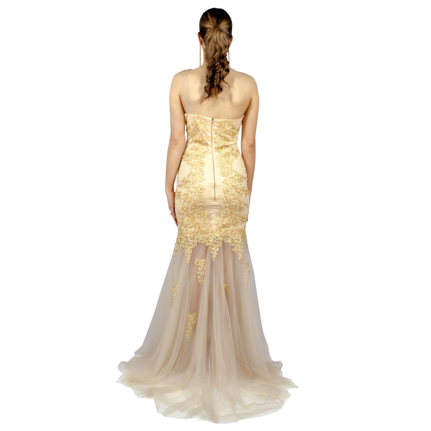 OTTILIA | One Shoulder Beaded Gold Fishtail Formal Dress - All Products Envious Bridal