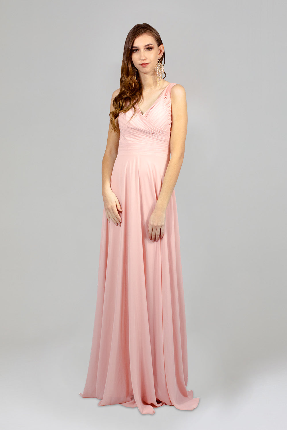 BRIELLA Pleated Chiffon Dusty Pink Bridesmaid Dress