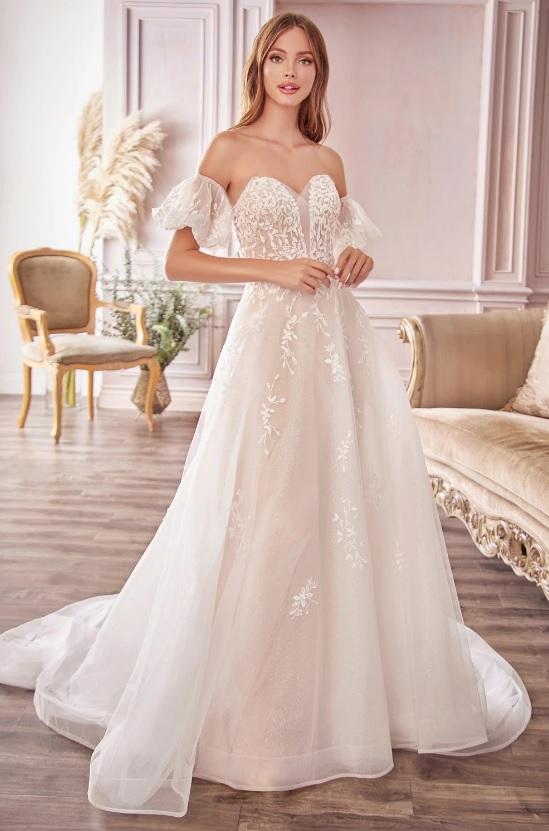REYNA  Off Shoulder Puff Sleeve Lace A Line Wedding Dress – Envious Bridal  & Formal