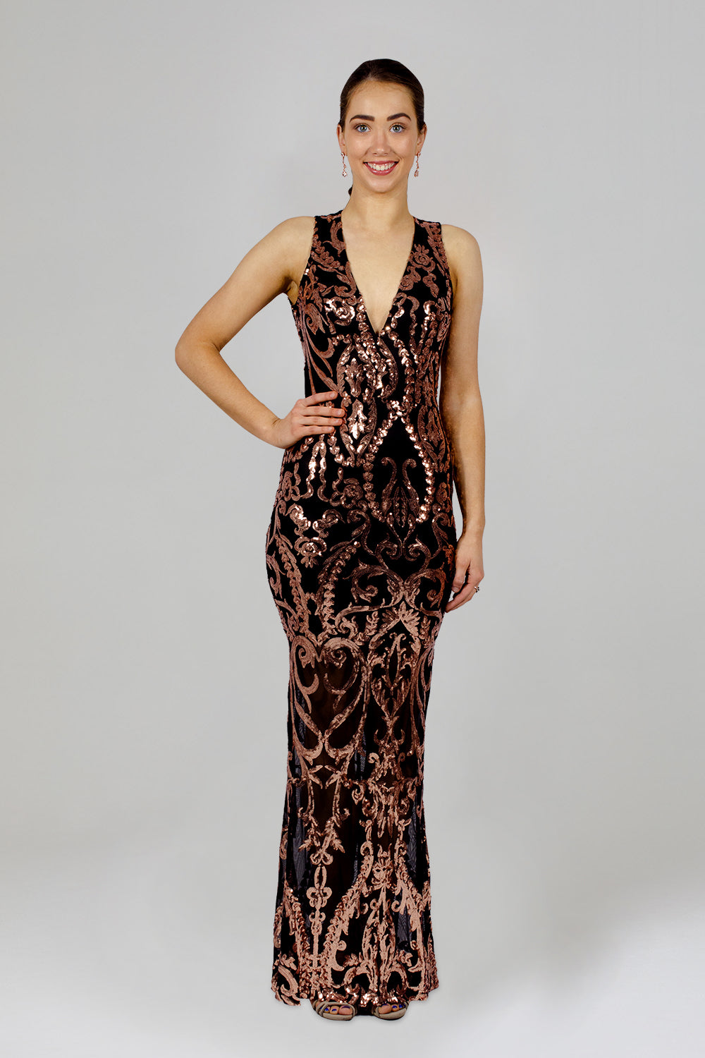 HARLOREE | Backless Rose Gold Sequin Formal Dress Envious Bridal & Formal HARLOREE | Backless Rose Gold Sequin Formal Dress Envious Bridal & Formal