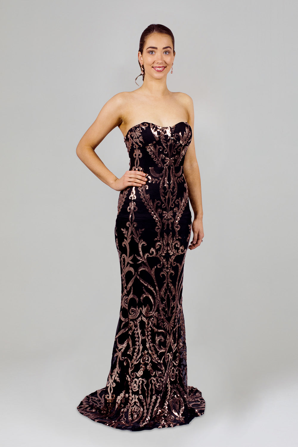 STELLINA Strapless Rose Gold Sequin Formal Dress – Envious