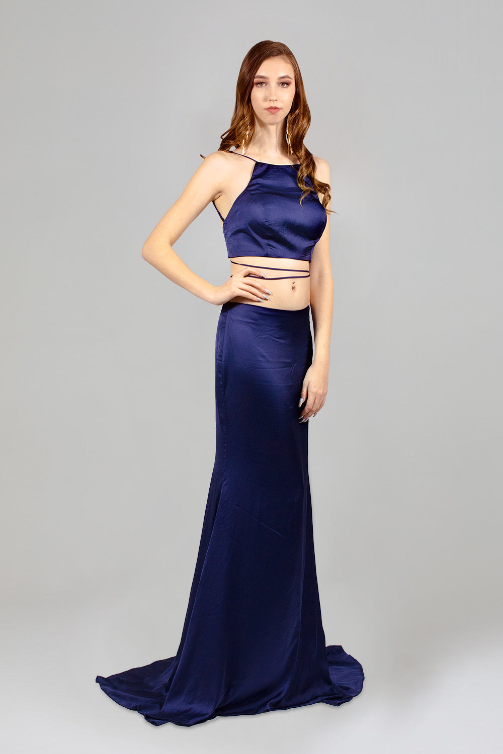LUCINA Silk Crepe Navy Two Piece Set Formal Dress – Envious