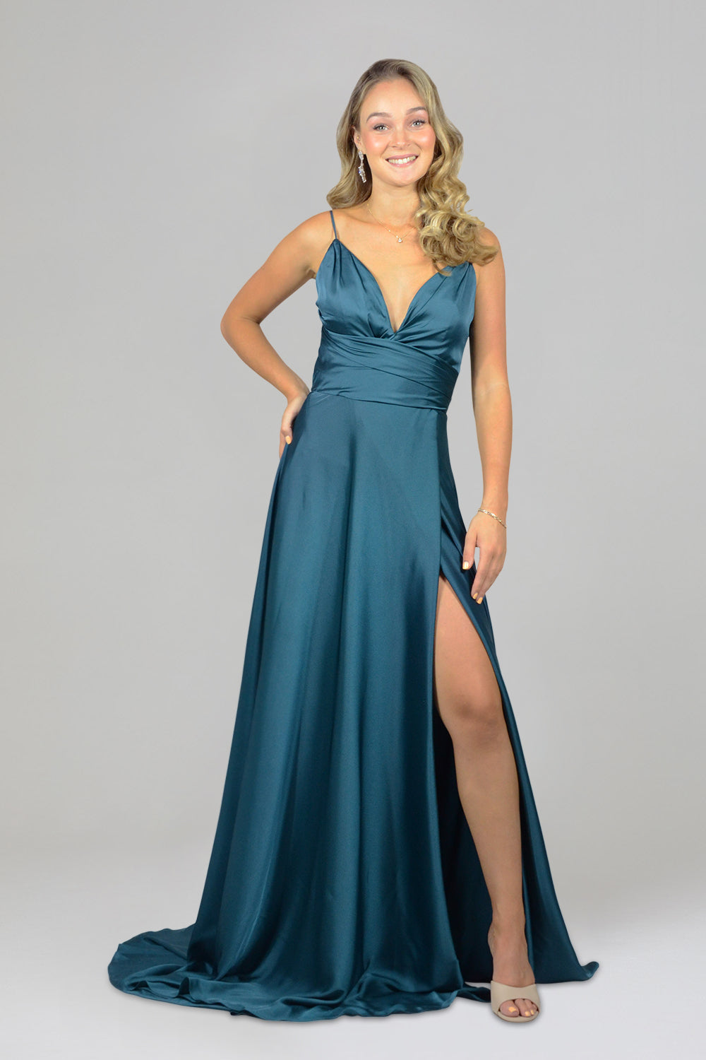 ELLICIA Luxe Teal Silk Crepe Formal Bridesmaid Dress